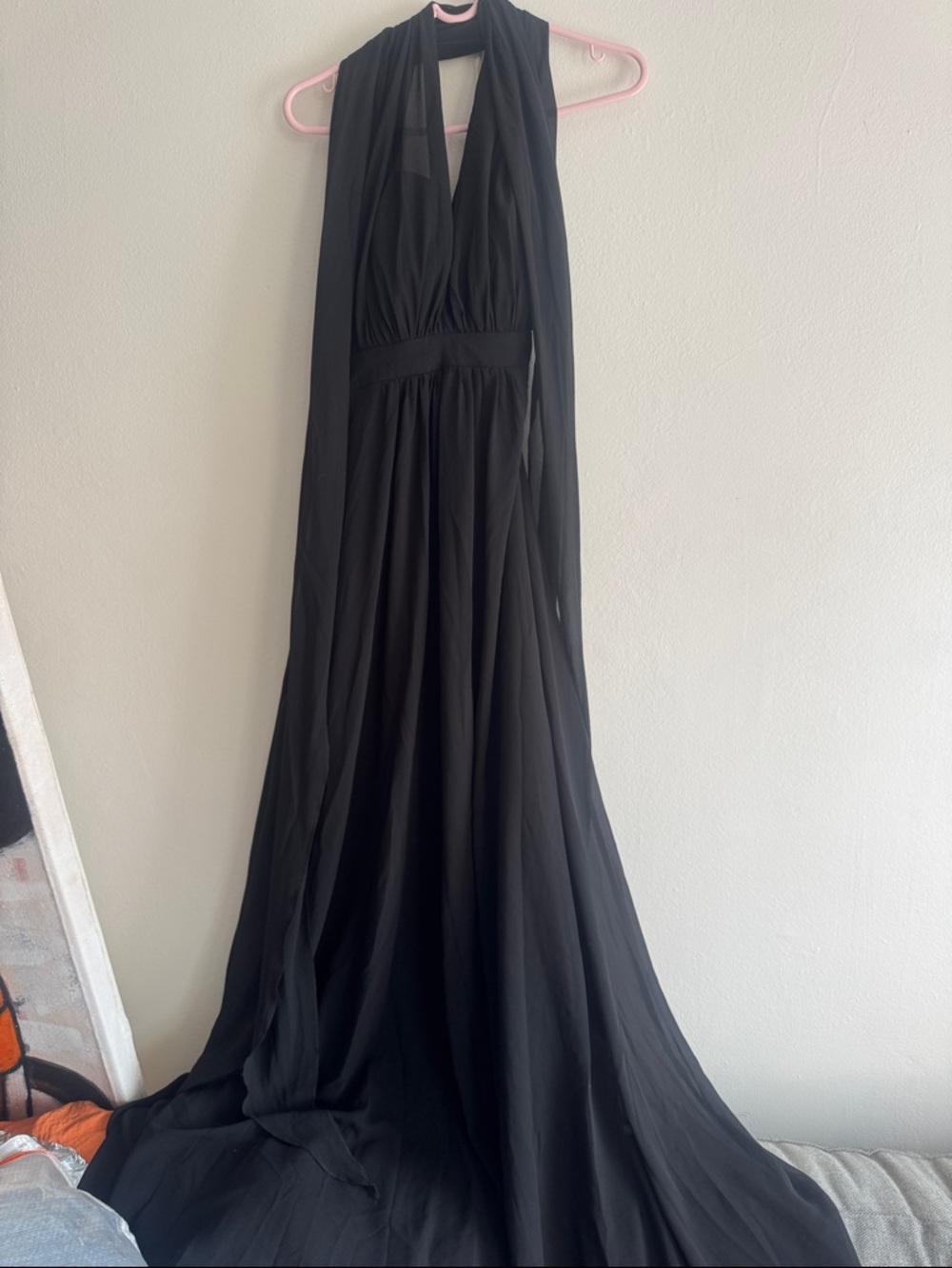 Black Halter Maxi Dress with Flowing Skirt